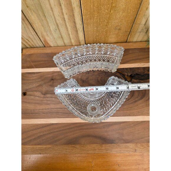 Vintage Clear Cut Glass Fan-Shaped Candle Holder Dish Set - Picture 5 of 8
